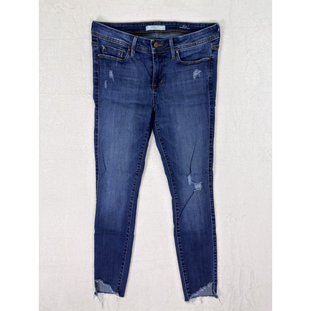 Fidelity Jeans Womens 29 Blue Ankle Slim Mila Dark Wash Distressed Denim Stretch